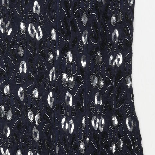Sensations Womens Blue Geometric Nylon Shift Size 12 Scoop Neck Zip - Sequin