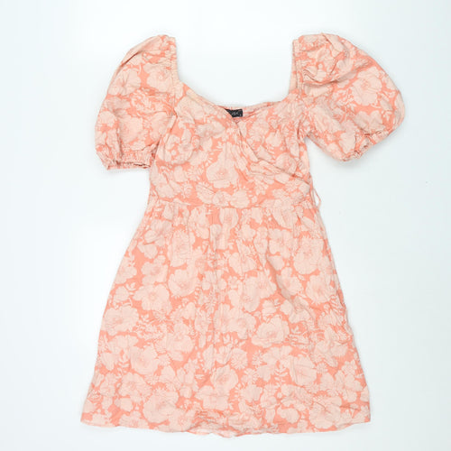 dusk Womens Pink Floral Cotton A-Line Size 8 Sweetheart Snap