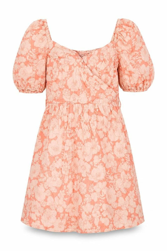 Front view of Dusk women’s pink floral cotton a-line, size UK 8, sweetheart snap