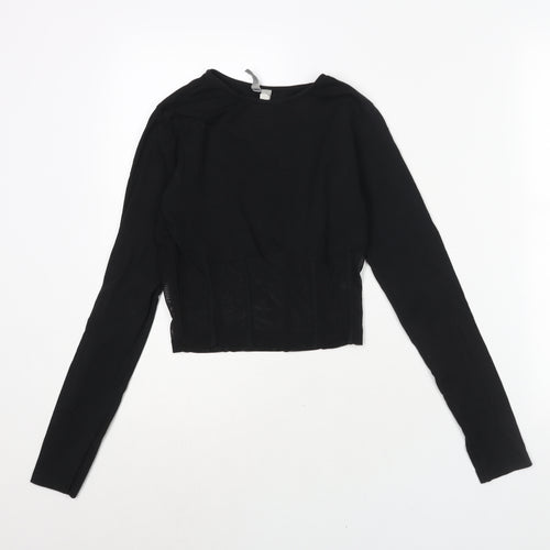 ASOS Womens Black Polyester Cropped Blouse Size 8 Round Neck - Corset Style Mesh Panel
