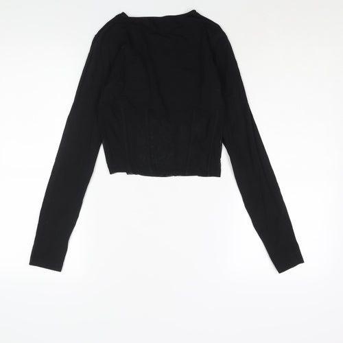 ASOS Womens Black Polyester Cropped Blouse Size 8 Round Neck - Corset Style Mesh Panel