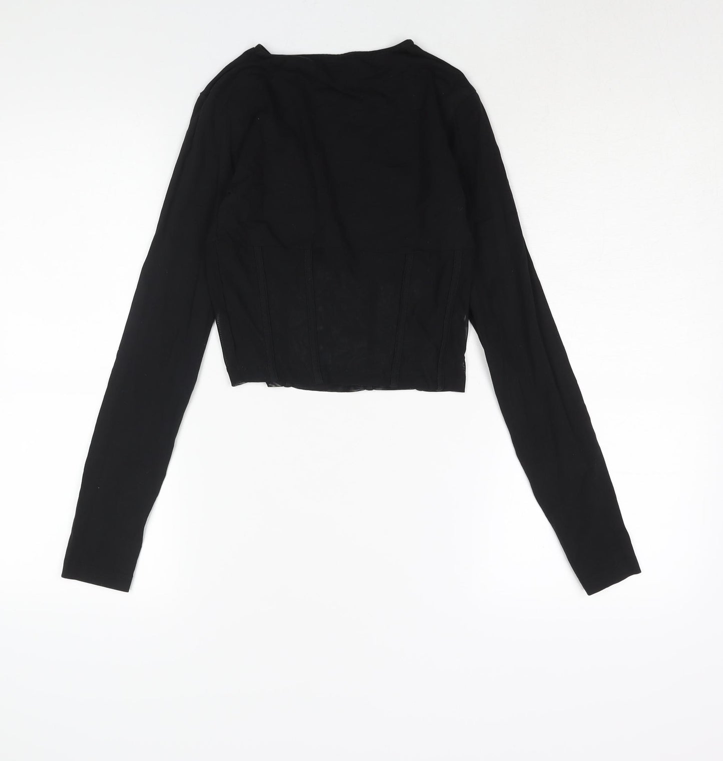 ASOS Womens Black Polyester Cropped Blouse Size 8 Round Neck - Corset Style Mesh Panel