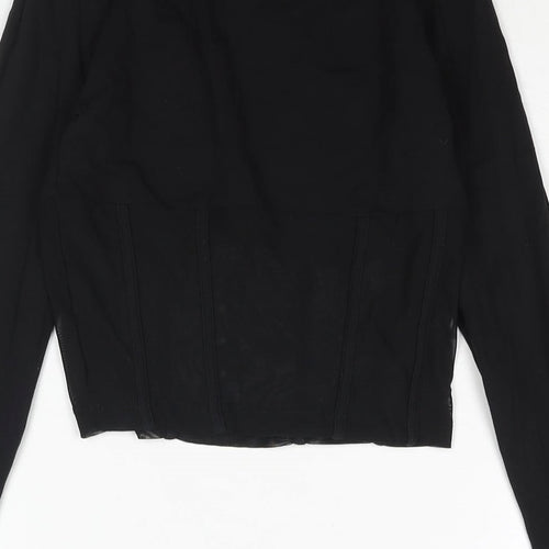 ASOS Womens Black Polyester Cropped Blouse Size 8 Round Neck - Corset Style Mesh Panel