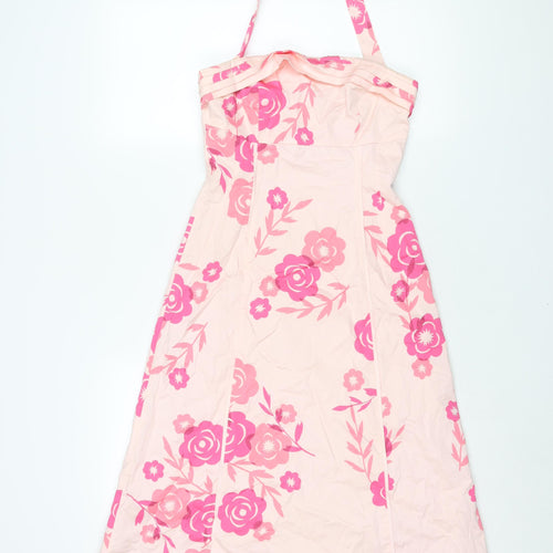 Oasis Womens Pink Floral Cotton A-Line Size 8 Halter Zip