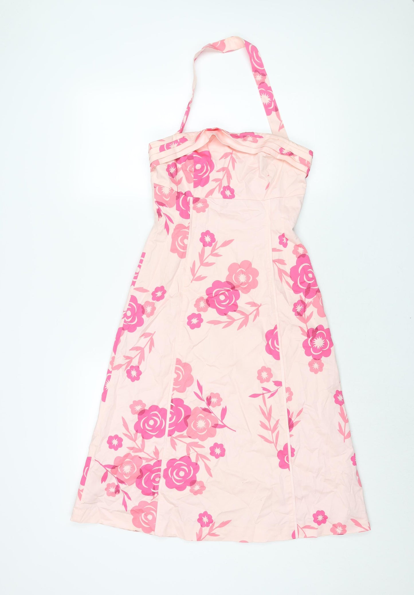 Oasis Womens Pink Floral Cotton A-Line Size 8 Halter Zip