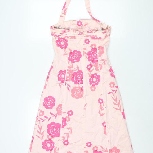 Oasis Womens Pink Floral Cotton A-Line Size 8 Halter Zip