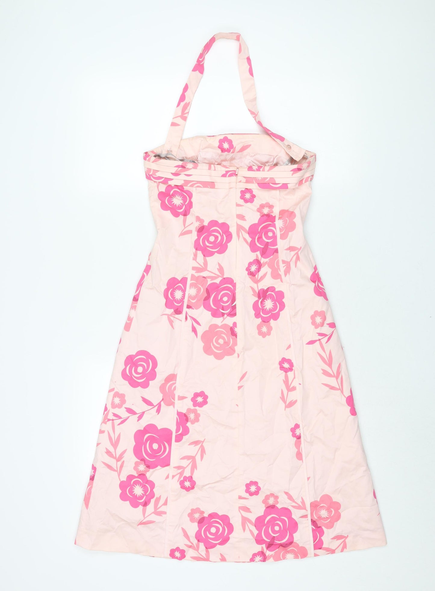 Oasis Womens Pink Floral Cotton A-Line Size 8 Halter Zip