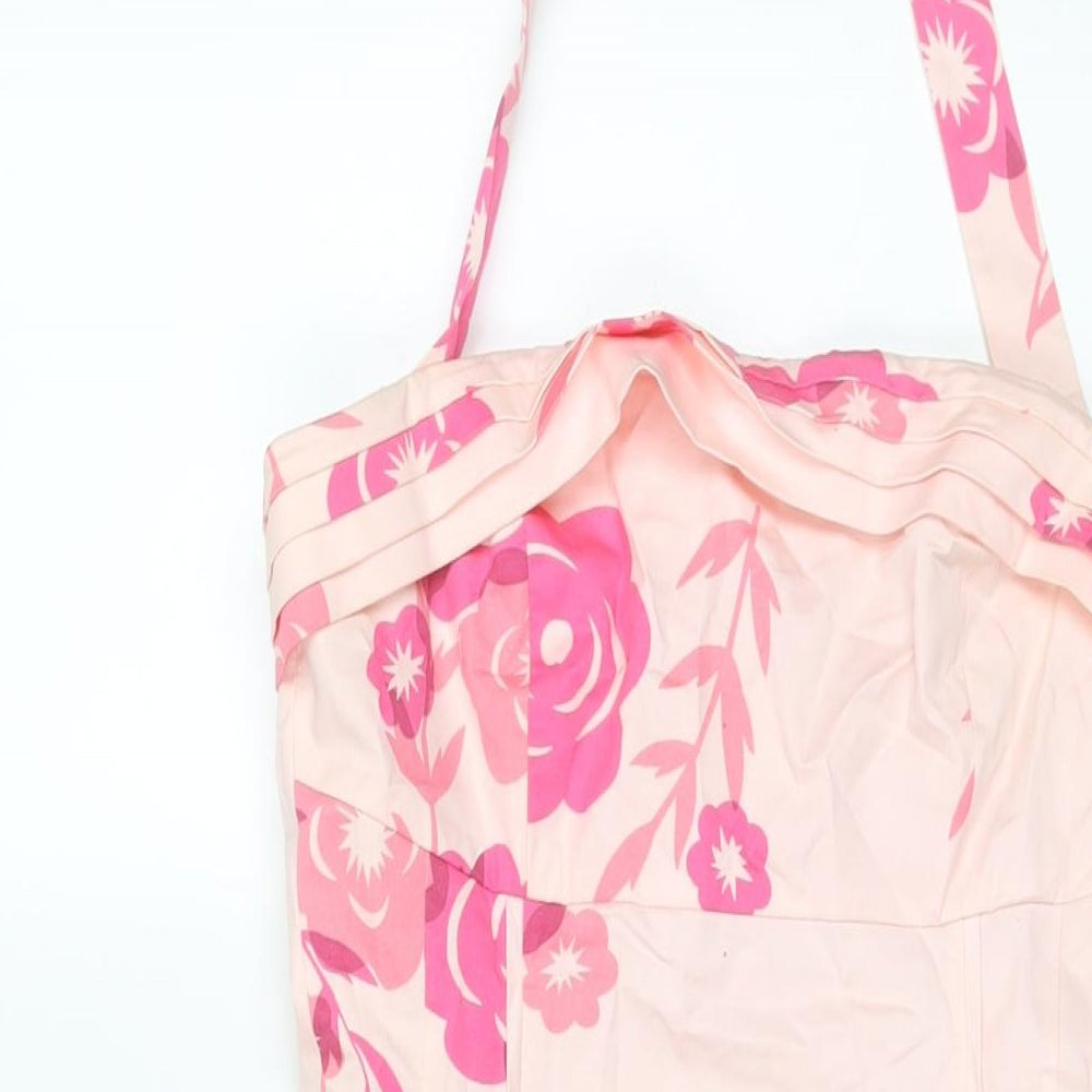 Oasis Womens Pink Floral Cotton A-Line Size 8 Halter Zip