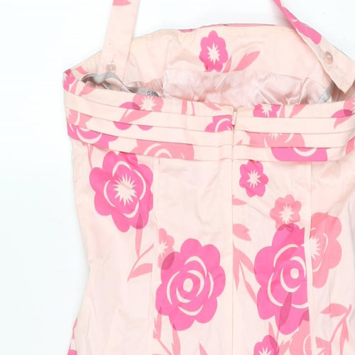 Oasis Womens Pink Floral Cotton A-Line Size 8 Halter Zip