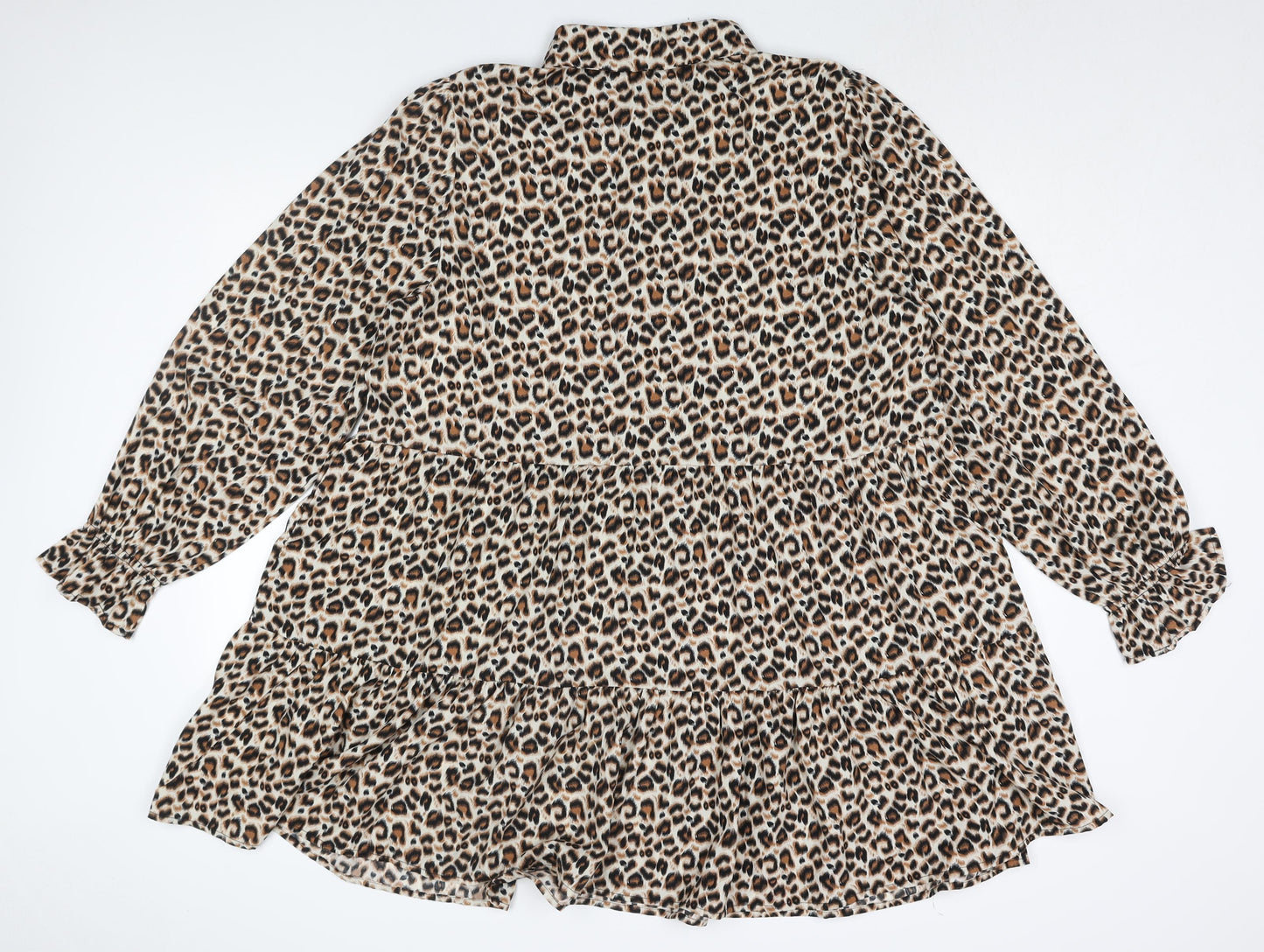 New Look Womens Beige Animal Print Polyester Shirt Dress Size 18 Collared Button - Smocked Leopard Print
