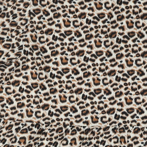 New Look Womens Beige Animal Print Polyester Shirt Dress Size 18 Collared Button - Smocked Leopard Print