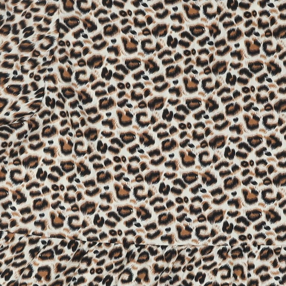 New Look Womens Beige Animal Print Polyester Shirt Dress Size 18 Collared Button - Smocked Leopard Print