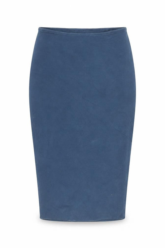 Front view of Kookai women’s blue cotton straight & pencil skirt, size UK 24, in
