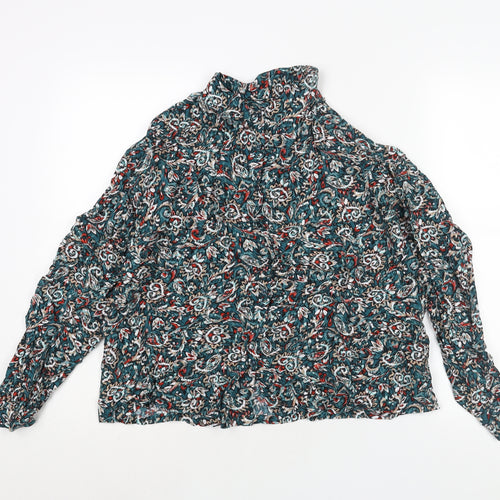 Marks and Spencer Womens Multicoloured Geometric Viscose Basic Button-Up Size 12 Collared