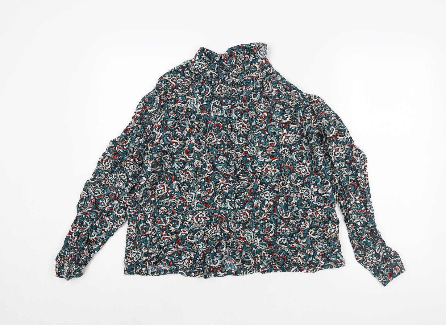 Marks and Spencer Womens Multicoloured Geometric Viscose Basic Button-Up Size 12 Collared