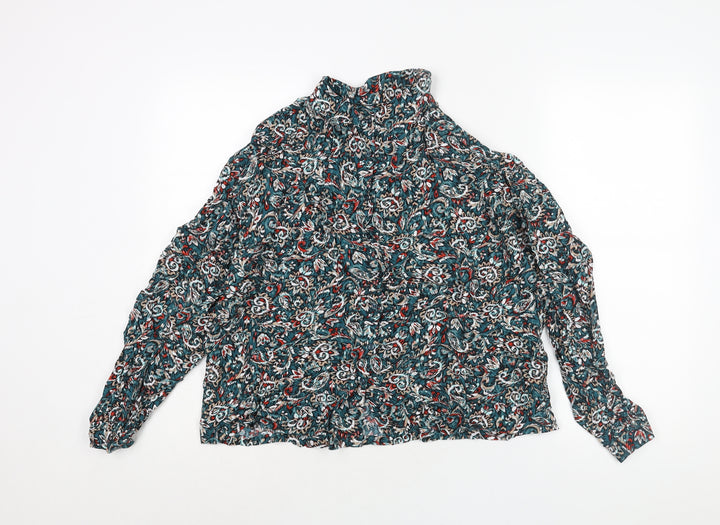 Marks and Spencer Womens Multicoloured Geometric Viscose Basic Button-Up Size 12 Collared