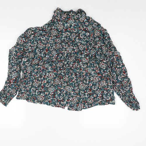 Marks and Spencer Womens Multicoloured Geometric Viscose Basic Button-Up Size 12 Collared