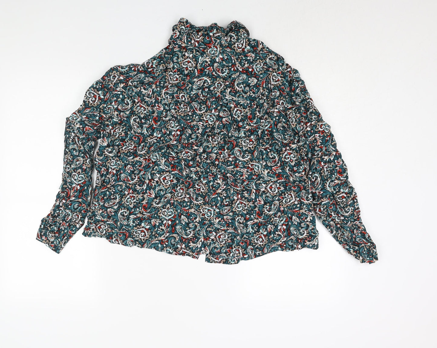 Marks and Spencer Womens Multicoloured Geometric Viscose Basic Button-Up Size 12 Collared