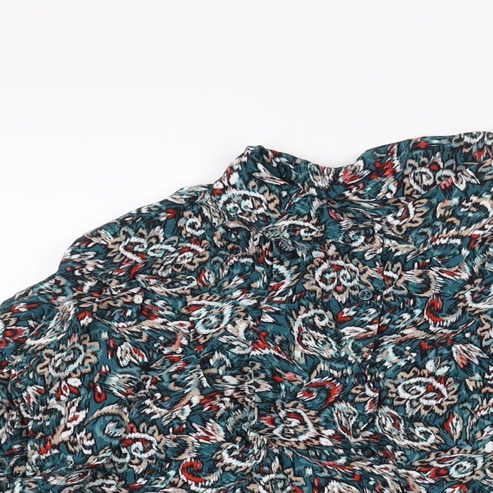 Marks and Spencer Womens Multicoloured Geometric Viscose Basic Button-Up Size 12 Collared
