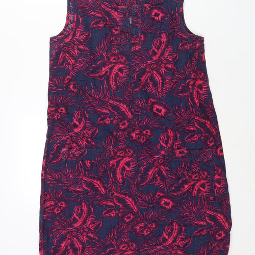 NEXT Womens Blue Floral Linen Shift Size 12 V-Neck Pullover