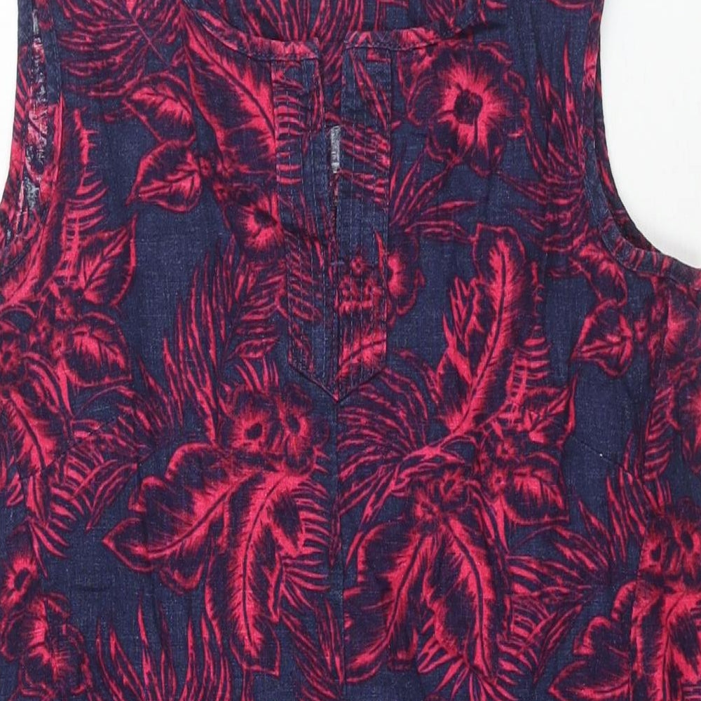 NEXT Womens Blue Floral Linen Shift Size 12 V-Neck Pullover