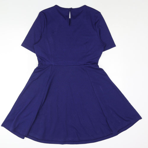 Dorothy Perkins Womens Blue Polyester Fit & Flare Size 14 Round Neck Button - Lace Detail