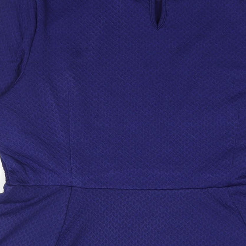 Dorothy Perkins Womens Blue Polyester Fit & Flare Size 14 Round Neck Button - Lace Detail