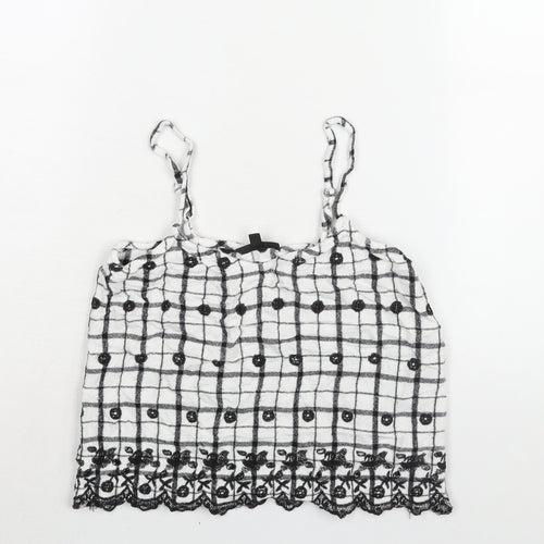 Topshop Womens White Geometric Viscose Camisole Blouse Size 12 Scoop Neck - Embroidered Detail