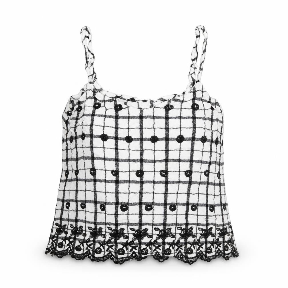 Topshop Womens White Geometric Viscose Camisole Blouse Size 12 Scoop Neck - Embroidered Detail