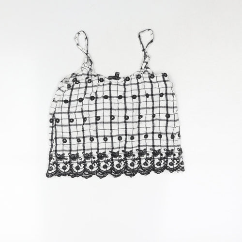 Topshop Womens White Geometric Viscose Camisole Blouse Size 12 Scoop Neck - Embroidered Detail