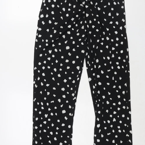 Topshop Womens Black Geometric Polyester Trousers Size 12 L30 in Regular - Elasticated Waist