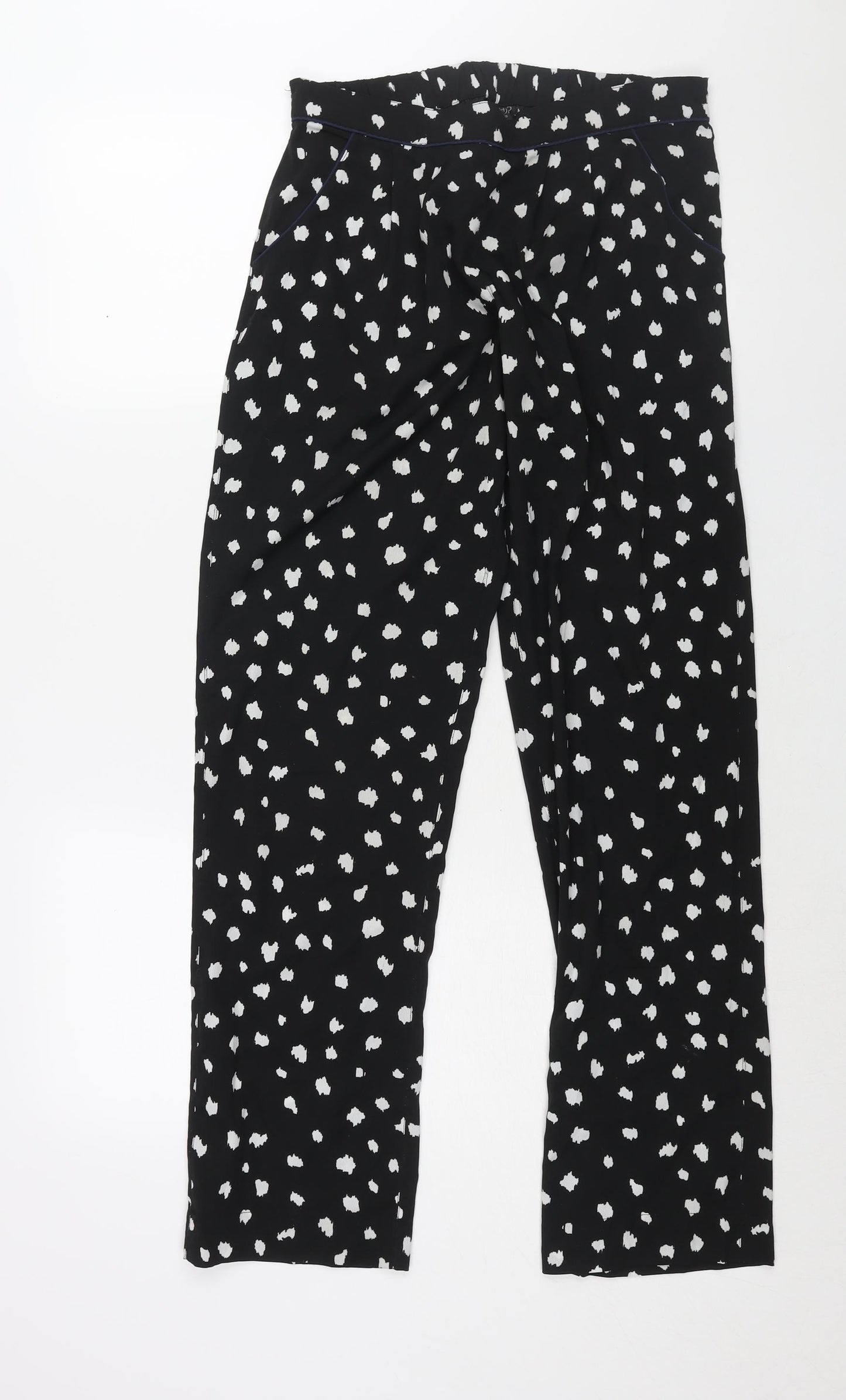 Topshop Womens Black Geometric Polyester Trousers Size 12 L30 in Regular - Elasticated Waist