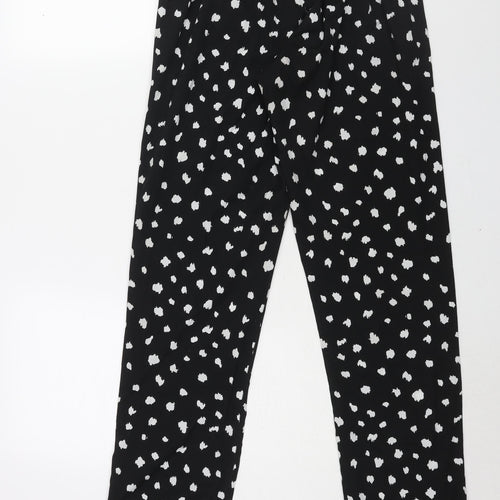 Topshop Womens Black Geometric Polyester Trousers Size 12 L30 in Regular - Elasticated Waist