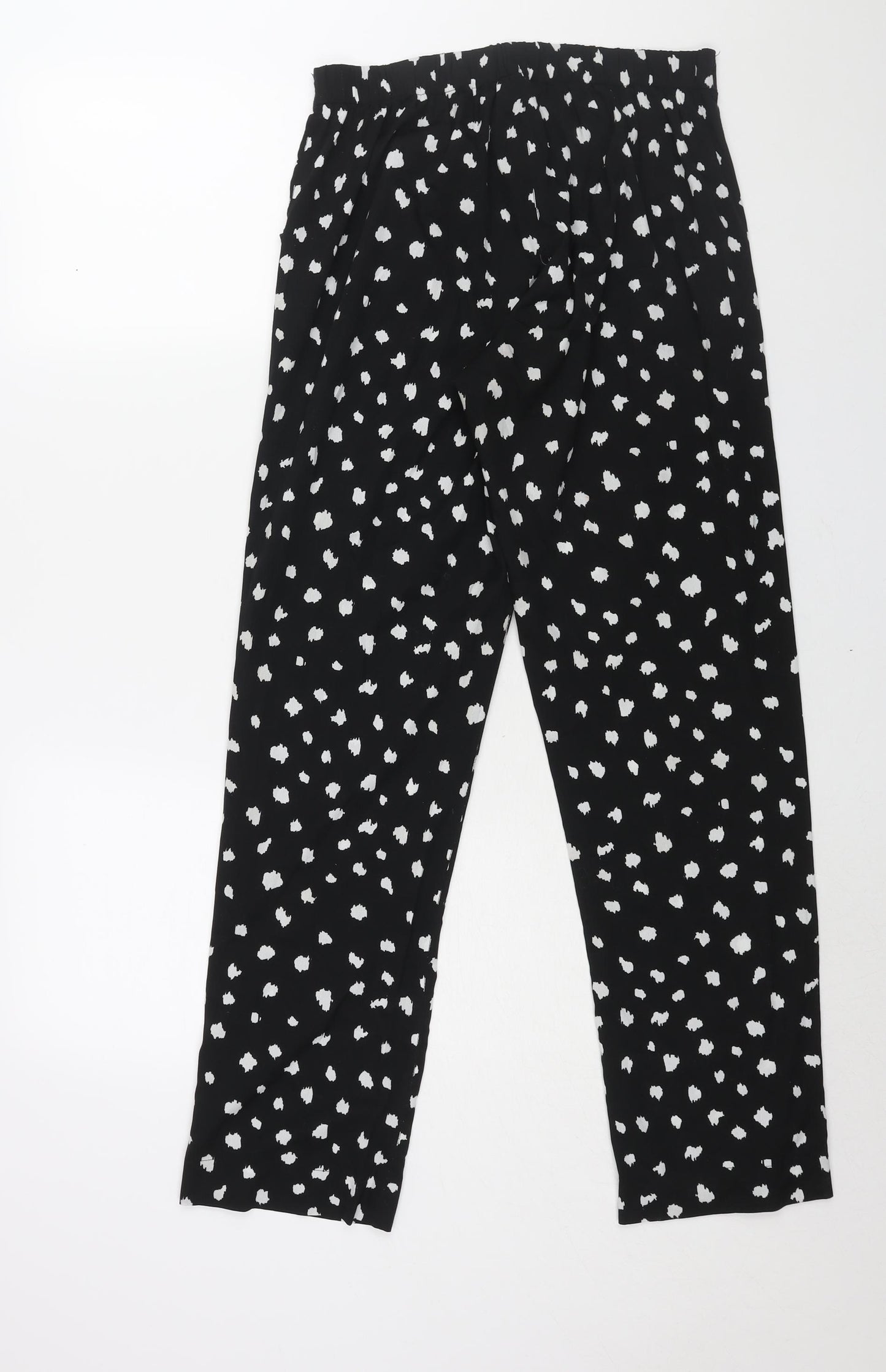 Topshop Womens Black Geometric Polyester Trousers Size 12 L30 in Regular - Elasticated Waist