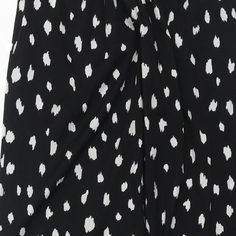 Topshop Womens Black Geometric Polyester Trousers Size 12 L30 in Regular - Elasticated Waist