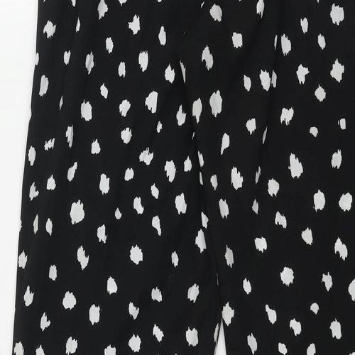 Topshop Womens Black Geometric Polyester Trousers Size 12 L30 in Regular - Elasticated Waist