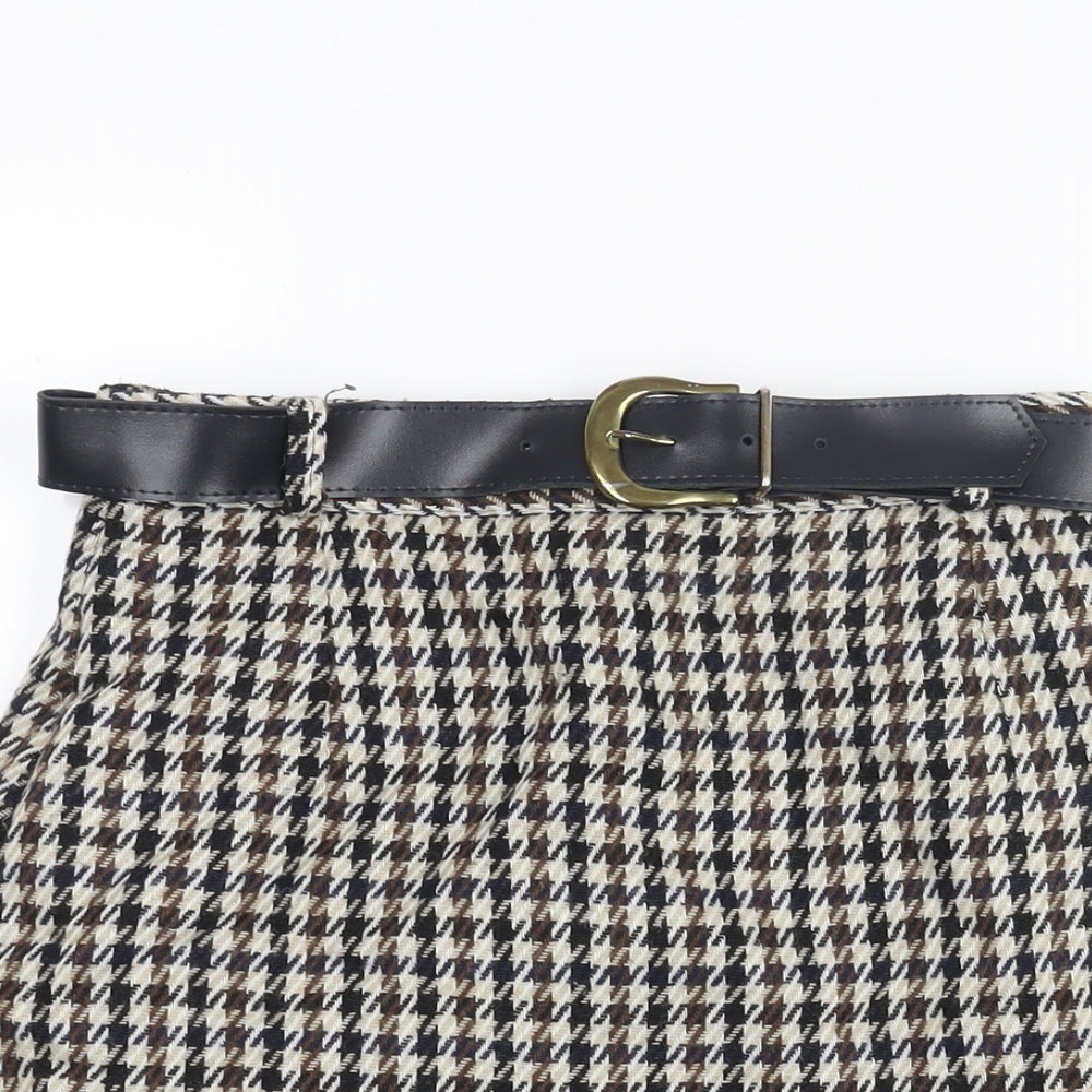 C&A Womens Multicoloured Check Polyester Straight & Pencil Skirt Size 12 Zip - Belted Houndstooth