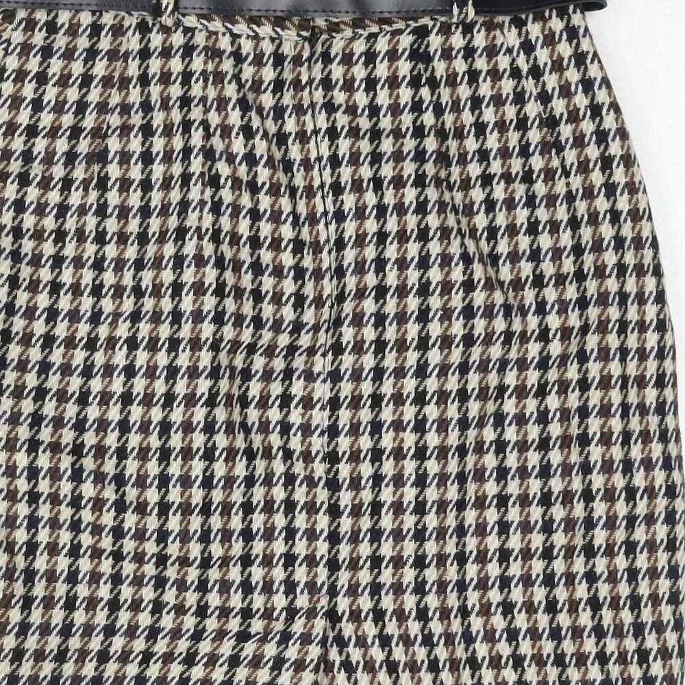 C&A Womens Multicoloured Check Polyester Straight & Pencil Skirt Size 12 Zip - Belted Houndstooth