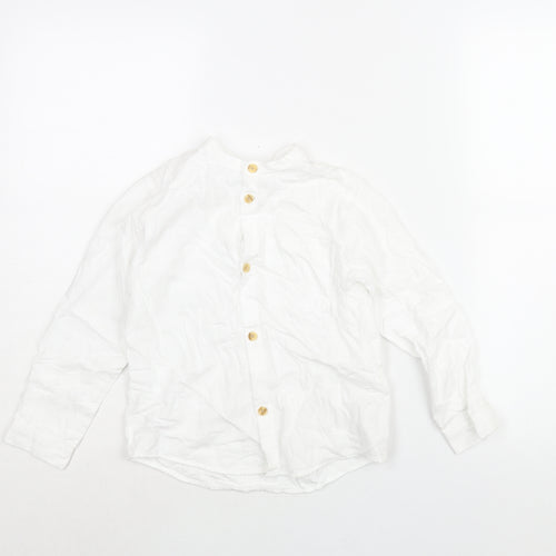 Zara Boys White Cotton Basic Button-Up Size 5-6 Years Round Neck Button