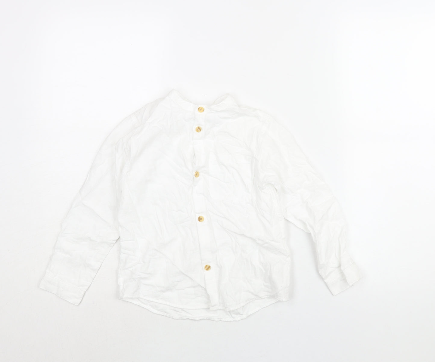 Zara Boys White Cotton Basic Button-Up Size 5-6 Years Round Neck Button