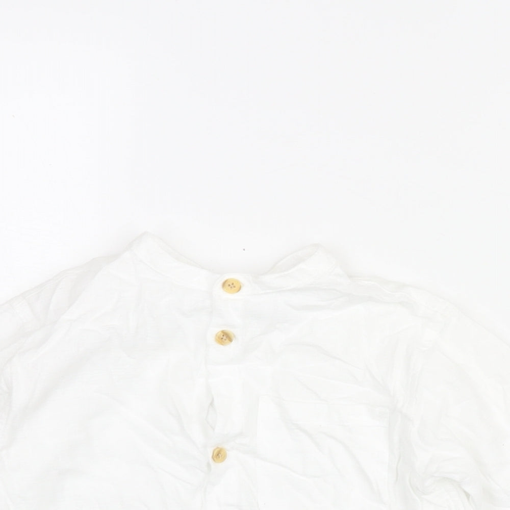 Zara Boys White Cotton Basic Button-Up Size 5-6 Years Round Neck Button