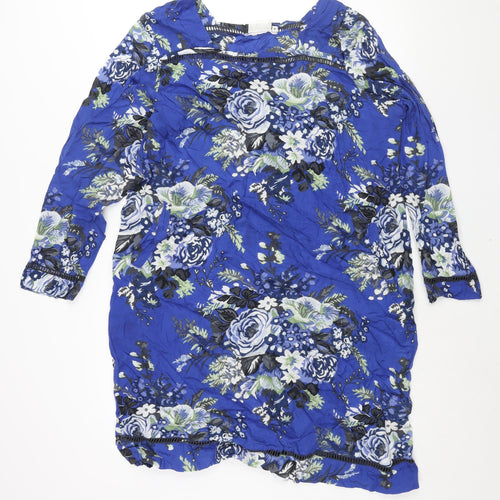 Masai Womens Blue Floral Cotton Shift Size M Square Neck Pullover