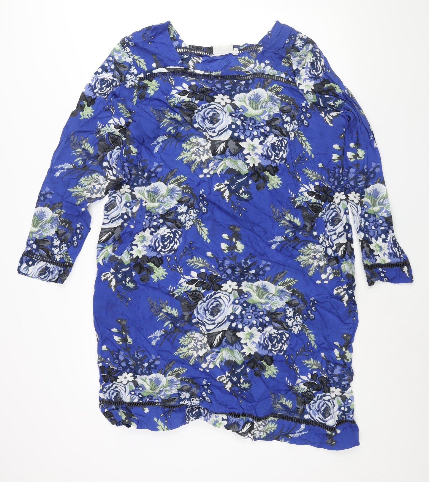 Masai Womens Blue Floral Cotton Shift Size M Square Neck Pullover