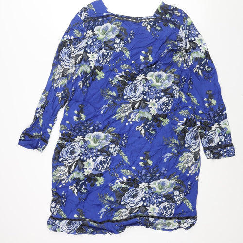 Masai Womens Blue Floral Cotton Shift Size M Square Neck Pullover