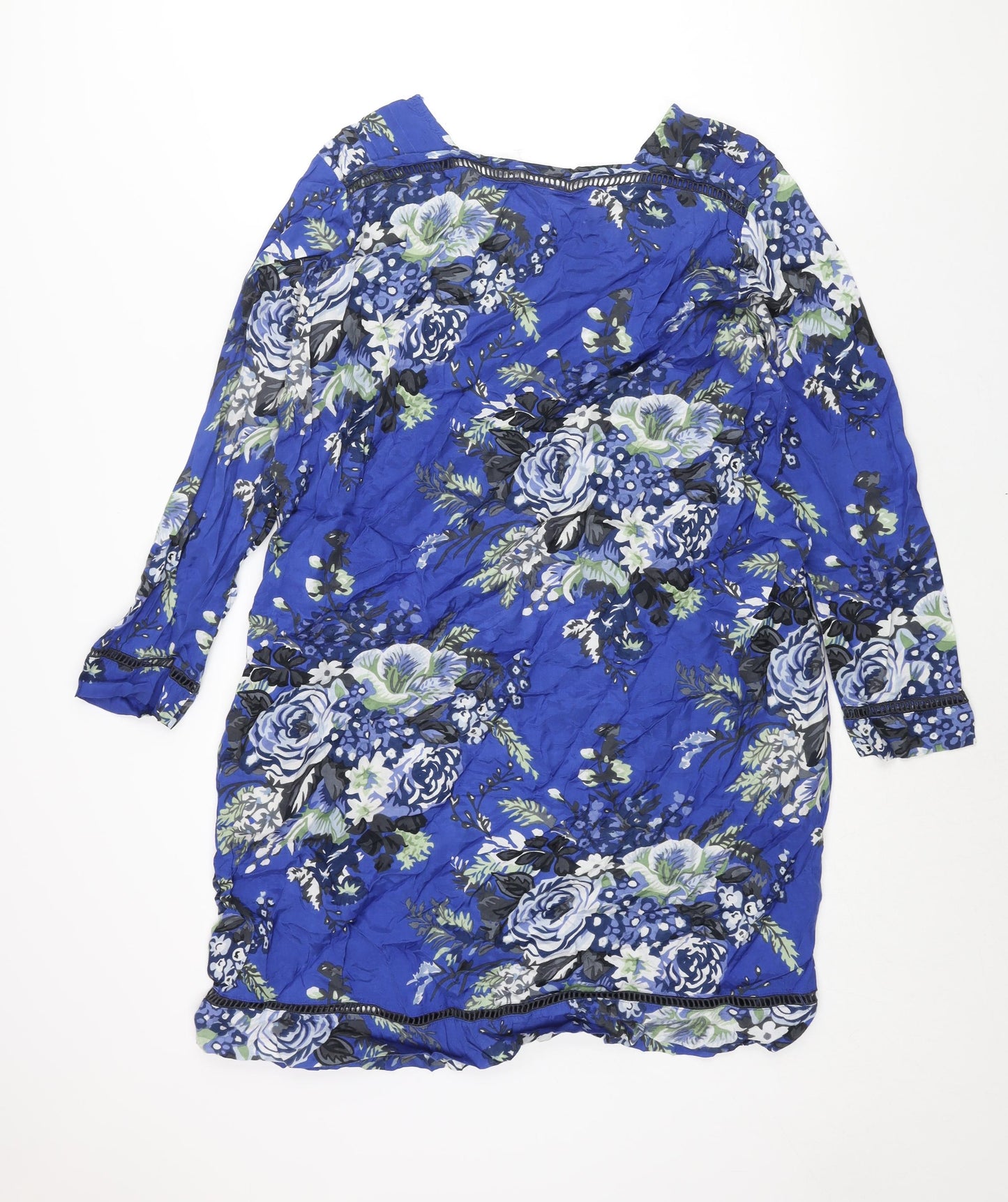 Masai Womens Blue Floral Cotton Shift Size M Square Neck Pullover