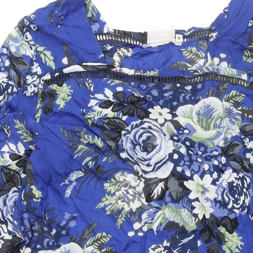 Masai Womens Blue Floral Cotton Shift Size M Square Neck Pullover