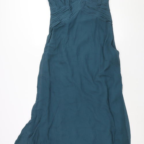 Coast Womens Blue Silk Ball Gown Size 14 Halter Zip - Rouched