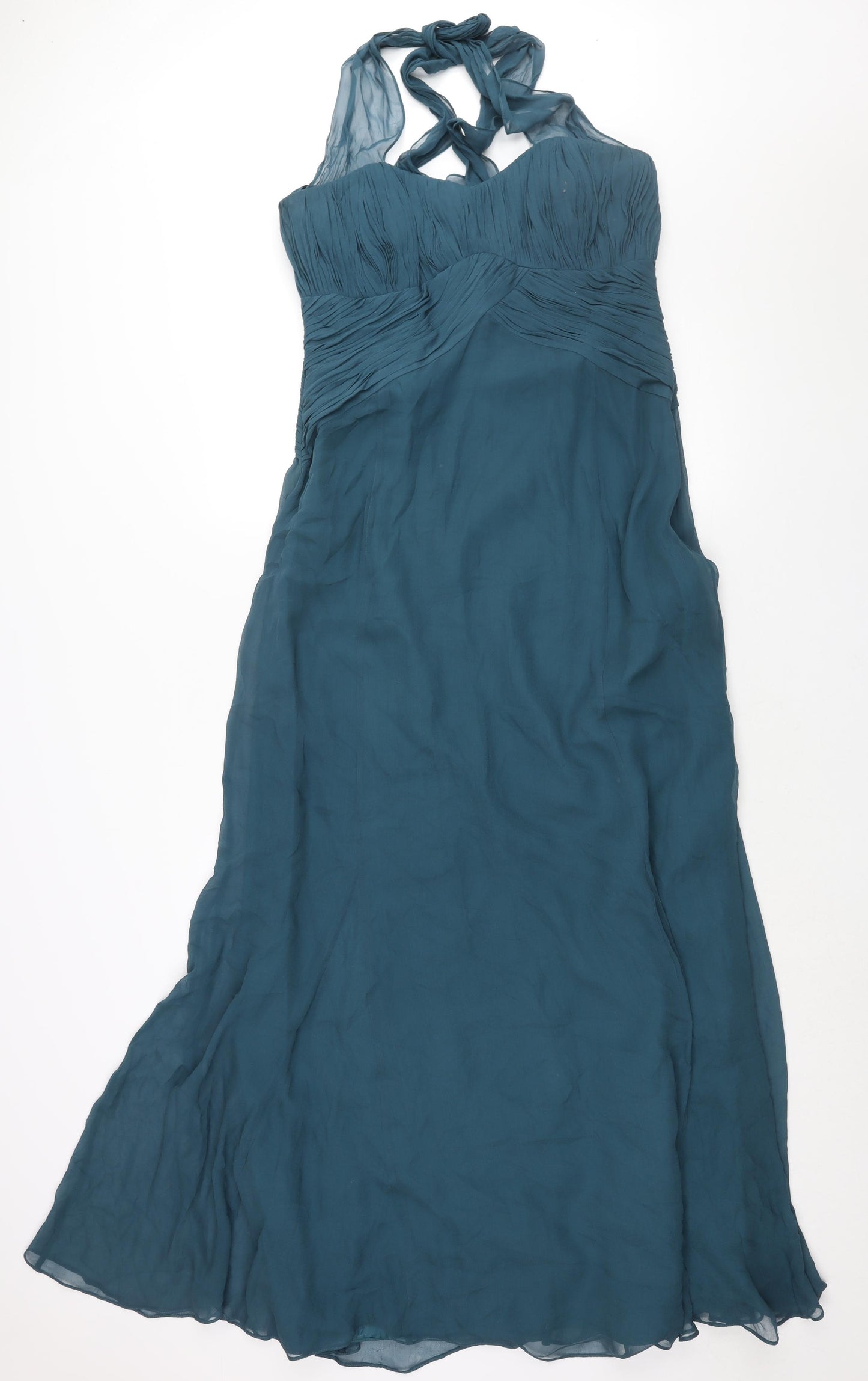 Coast Womens Blue Silk Ball Gown Size 14 Halter Zip - Rouched