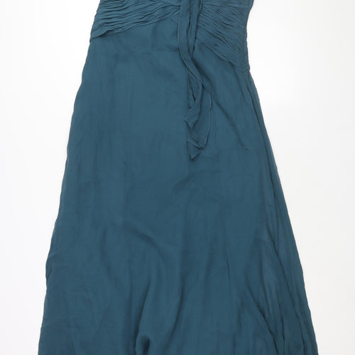 Coast Womens Blue Silk Ball Gown Size 14 Halter Zip - Rouched