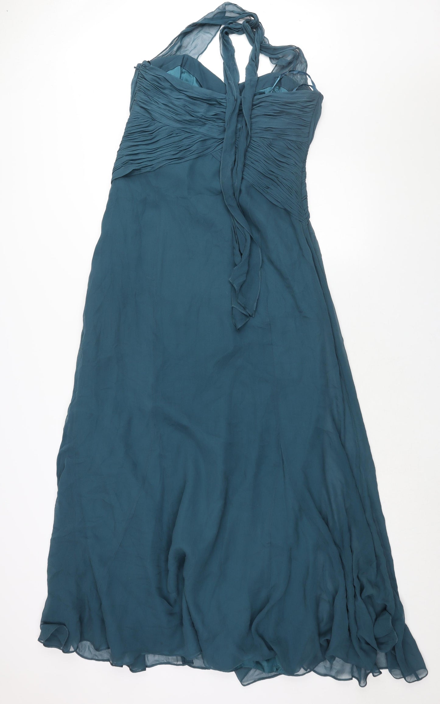 Coast Womens Blue Silk Ball Gown Size 14 Halter Zip - Rouched